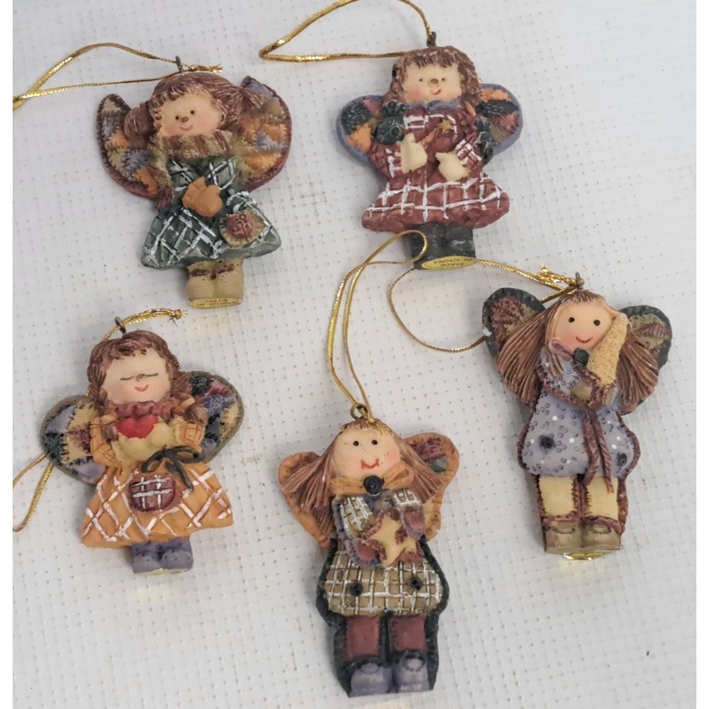Vintage The Beachcombers Intl Mini Calico Angel Christmas Ornaments Lot (5) 2.5" - Picture 2 of 7
